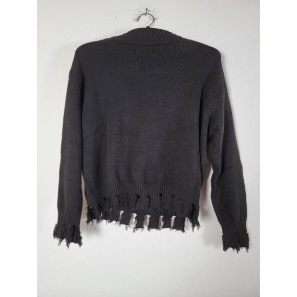 SooLinen Womens Cross Zipper Turtleneck Crop Sweater One Size Black Pullover New - Picture 2 of 6